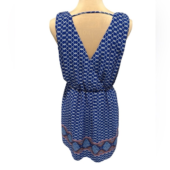 One Clothing Los Angeles Blue & White Boho Print Open Back Sleeveless Mini Dress - Picture 3 of 10